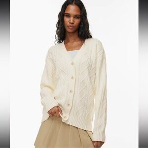 Aritzia sunday best lamora cable knit cardigan oatmeal color birch size s nwot